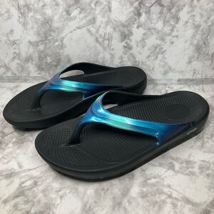 Oofos Ooriginals Sandals Woman’s 10 Blue Ombré Flip Flop Thong Comfort Recovery